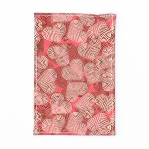 Pop Hearts Tea Towel - Chocolate-strawberry Hearts  by wren_leyland - Valentine Retro Pop Love Linen Cotton Canvas Tea Towel by Spoonflower