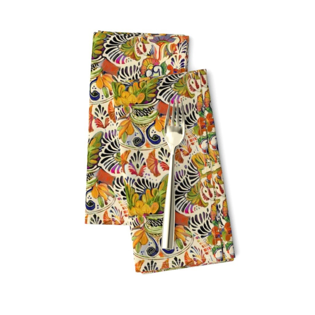 Mexican Style Dinner Napkins set of 2 Talavera Scramble by Wren_leyland
