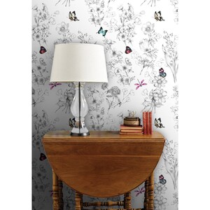 Butterflies Non-Pasted Wallpaper Butterfly Sketch Black And White - Le Papillon by willowlanetextiles Wallpaper Double Roll by Spoonflower image 7