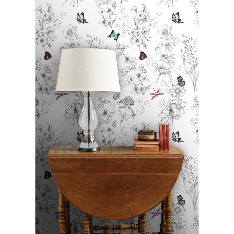 Butterflies Non-Pasted Wallpaper Butterfly Sketch Black And White - Le Papillon by willowlanetextiles Wallpaper Double Roll by Spoonflower image 7