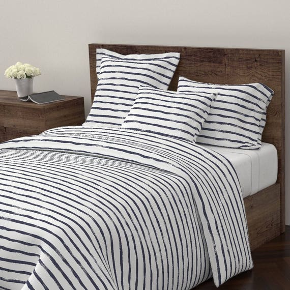 Striped Duvet Cover Thin Stripe Indigo By Crystal Walen Etsy