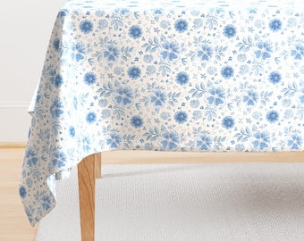 Blue Wildflower Tablecloth - Wildflower Garden  by ebozzastudio - Floral Spring Wildflower Garden  Cotton Sateen Tablecloth by Spoonflower