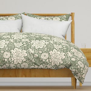 Sage Green Floral Bedding - The Printmakers Garden by annaaho - Hand Drawn Traditional Cotton Sateen Duvet Cover OR Pillow Shams