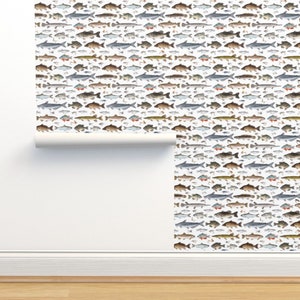 Multicolor Non-Pasted Wallpaper - Fly Fishing Small by twigandmoth -  Fish Fishing Salmon Cabin Trout Wallpaper Double Roll by Spoonflower