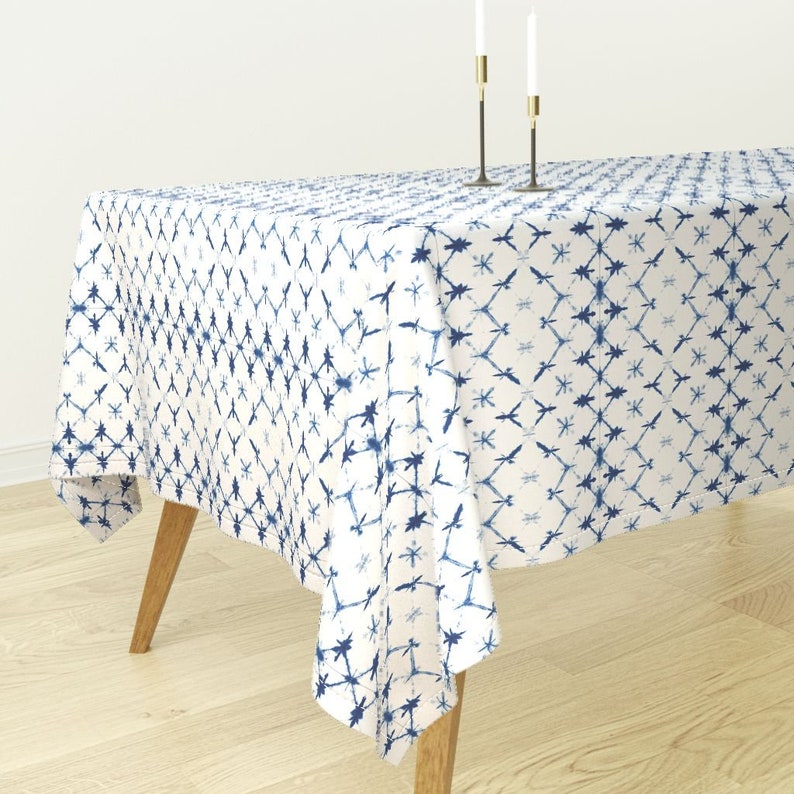 Indigo Diamonds Tablecloth Small Shibori Cotton Sateen Tablecloth by Spoonflower Small Shibori Diamonds by jewels/_at/_home