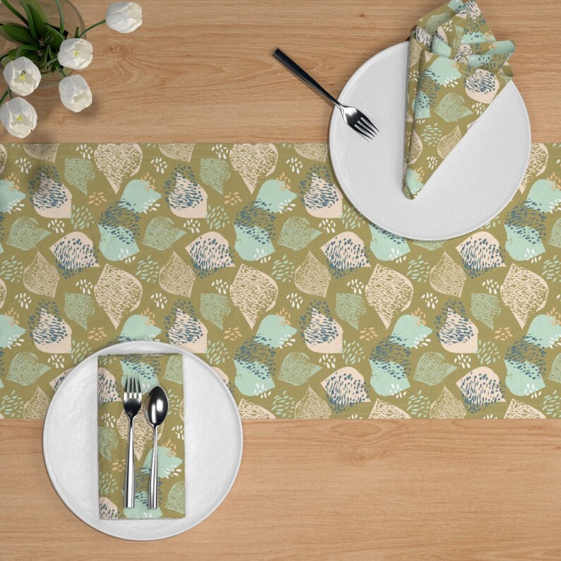 Olive Green Blush Painterly Brush Strokes Cotton Sateen Table Runner by Spoonflower Flock by sue/_halstead/_ Modern Abstract Table Runner