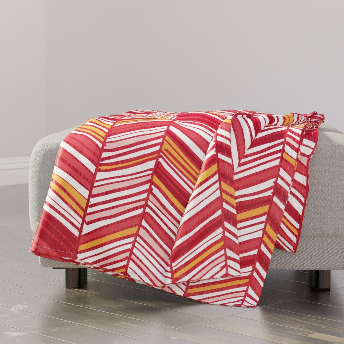 Geometric Throw Blanket Herringbone Hues In Red & White by Etsy