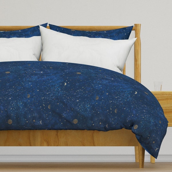 Constellations Bedding - Moon & Stars by rebecca_reck_art - Galaxy Moon Phases Cotton Sateen Duvet Cover OR Pillow Shams by Spoonflower