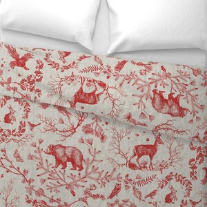 Woodland Toile Bedding - Winter Toile by nouveau_bohemian - Winter Holidays Cotton Sateen Duvet Cover OR Pillow Shams by Spoonflower image 4