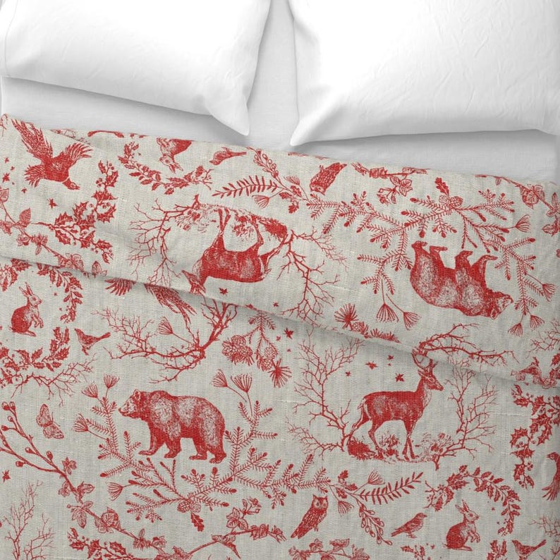 Woodland Toile Bedding - Winter Toile by nouveau_bohemian - Winter Holidays Cotton Sateen Duvet Cover OR Pillow Shams by Spoonflower image 4