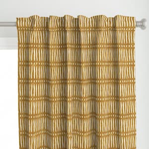 Mustard Mudcloth Curtain Panel - Mustard Dashes by littlearrowdecor - Bohemian Trend Minimal Abstract Custom Curtain Panel by Spoonflower