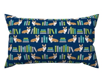 Corgis And Books Accent Pillow - Library Corgi by petfriendly - Library Books Pets Puppies Rectangle Lumbar Throw Pillow by Spoonflower