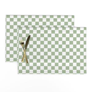 Checkered Placemats (Set of 2) - Green And White 1&quot; Check by 3rittanylane - Sage Green White Check Squares Cloth Placemats by Spoonflower
