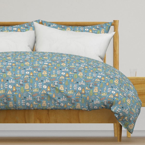 Woodland Bedding - Outdoors Camping  by caja_design - Forest Animal Outdoor Camping Cotton Sateen Duvet Cover OR Pillow Shams by Spoonflower