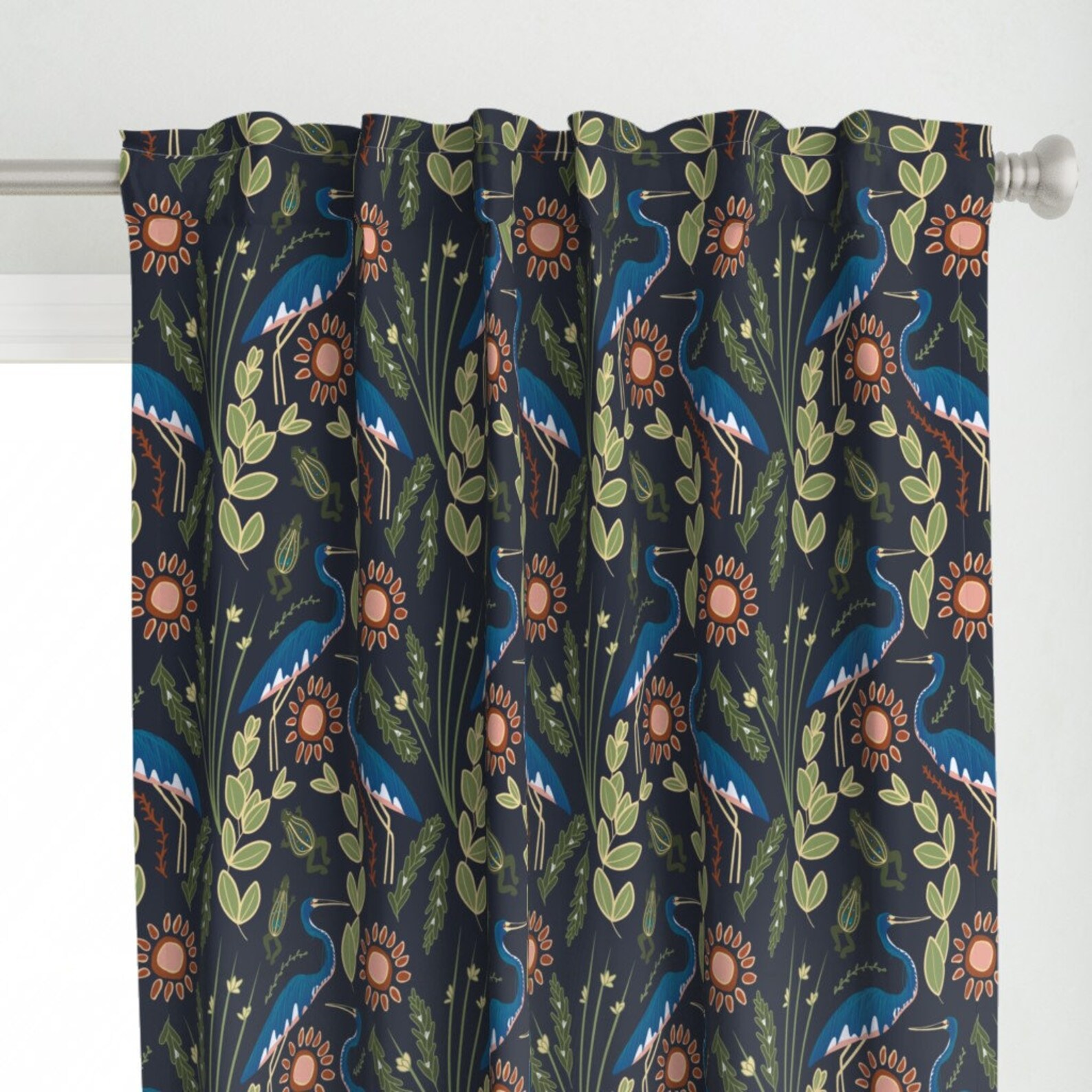 Blue Heron Botanical Curtain Panel Saltwater Marsh by Etsy