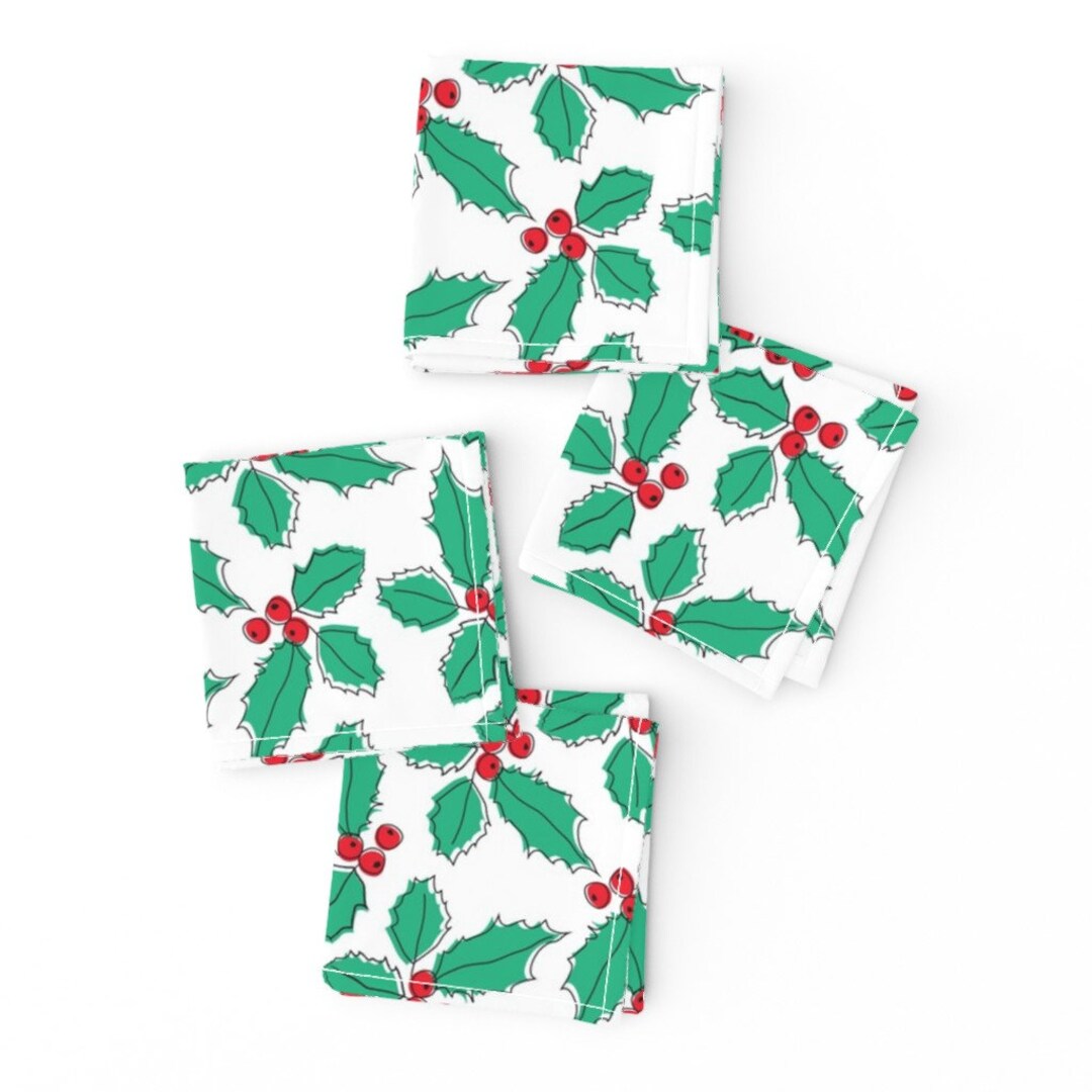 Christmas Cocktail Napkins set of 4 Hollyleaves by Etsy