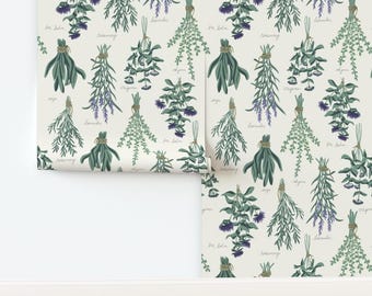 Herbs Non-Pasted Wallpaper Typography Aromatic Apothecary Healing Herbs - Healing Herbs by fernlesliestudio Wallpaper by Spoonflower