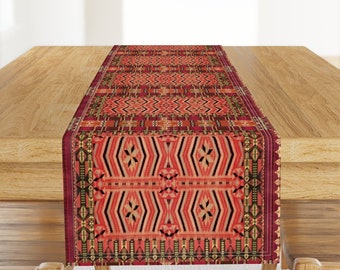 Kilim Squares Table Runner - Native Aztec Ikat Tribal Geometric Ethnic  Cotton Sateen Table Runner - Kilim Me Softly by hypersphere