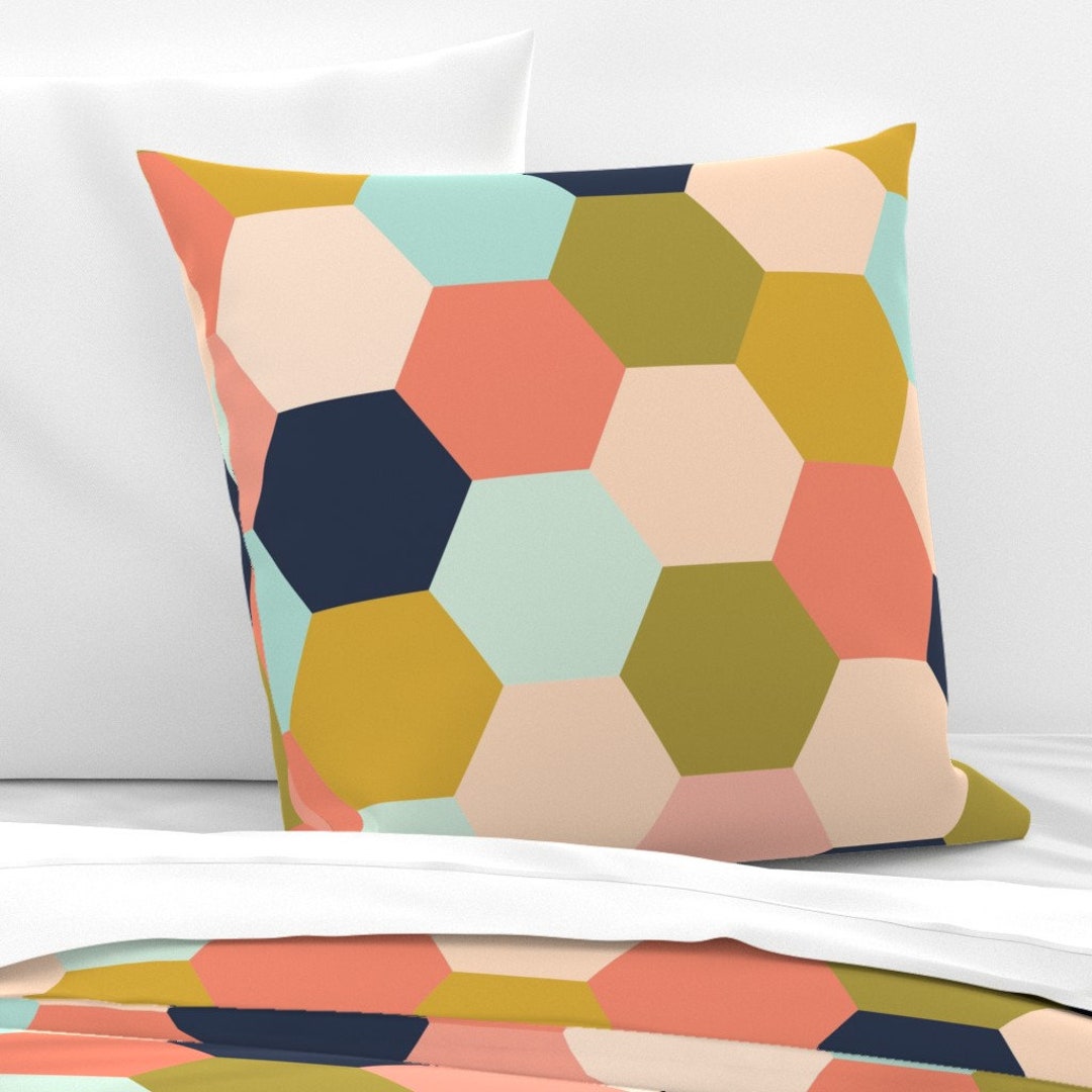 Geometric Pillow Sham Hexagon Wholecloth Coral Jubilee by Etsy