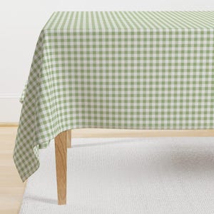 Green Gingham Tablecloth - Basil Gingham by lilyoake - Sage Green Plaid Garden Tartan Small Scale Cotton Sateen Tablecloth by Spoonflower