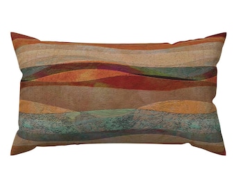 Abstract Landscape Lumbar Pillow - Travertine Look Sandstone Coral Orange Rectangle Accent Throw Pillow - Sandstone Desert by wren_leyland