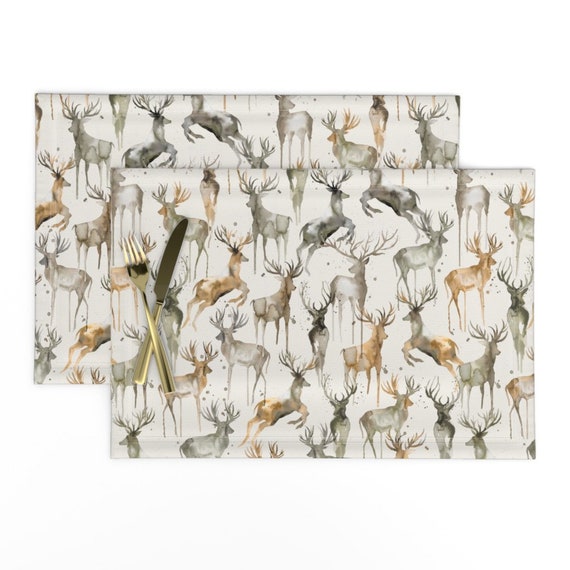 Deer Placemats Set of 2 Wintery Deers by ninoladesign Etsy