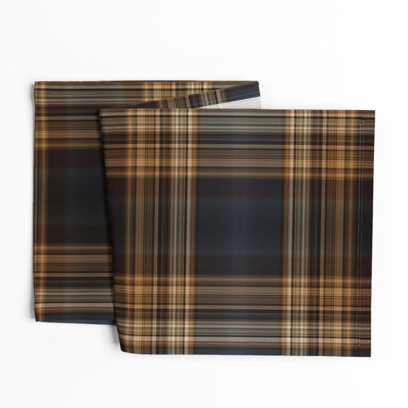 Blue Brown Tartan Table Runner - Traditional English Scottish Masculine Cotton Sateen Table Runner - Fine Line Plaid by northern_whimsy image 4
