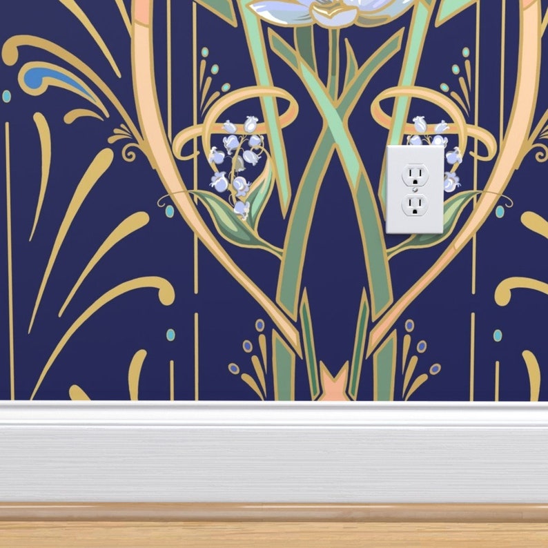 Bold Art Nouveau Wallpaper Art Nouveau Dragonflies Blue by Etsy