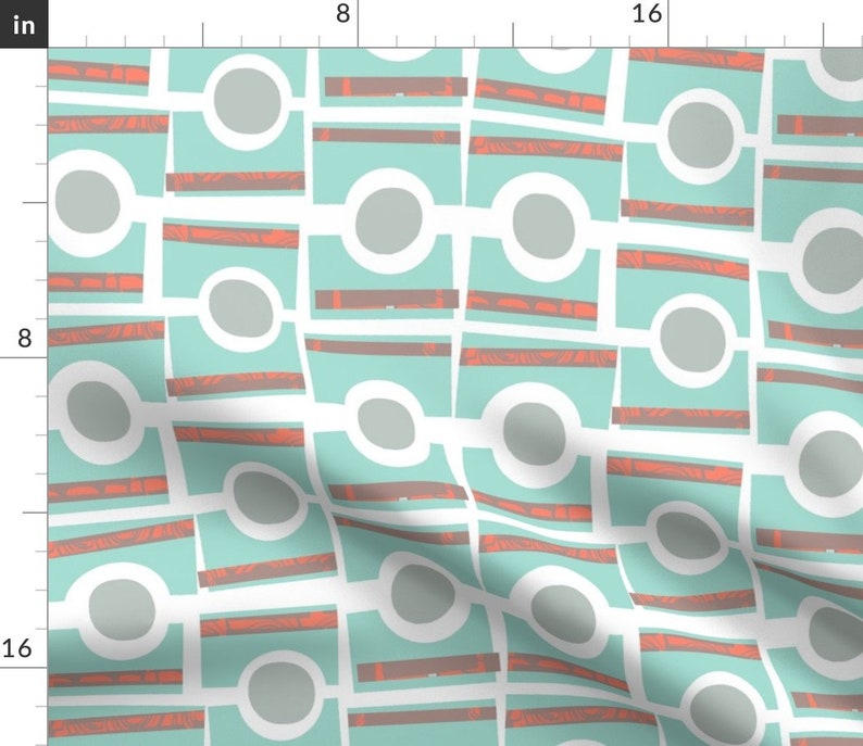 Mid-century Modern Table Runner Mint Blue Green Cotton Sateen Table Runner by Spoonflower Mid-century With Coral by wren/_leyland