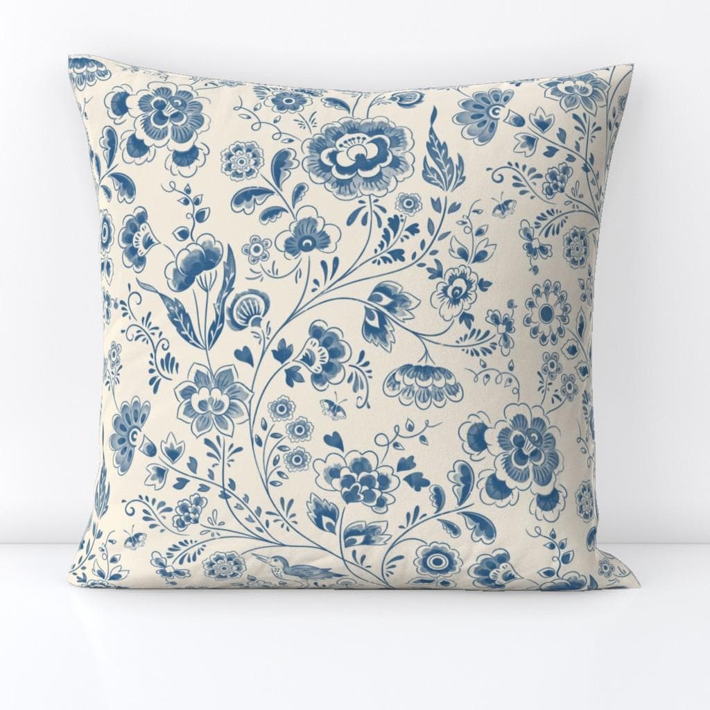 トレーリングフローラルスローピロー - レトロベージュ水彩ガーデン