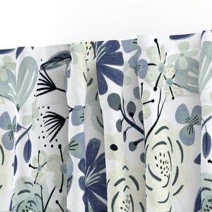 Blue Boho Floral Curtain Panel - Sage Green Floral Wilderness Large Scale Navy Blue Custom Curtain Panel - Flower Child Boho by roochita - image 3