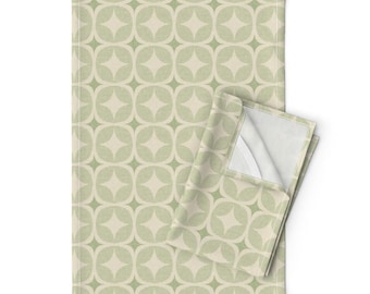 Vintage Tea Towels Set of 2 - Abstract Sixties Seventies Mcm Mid Century Modern Star Linen Cotton - - Retro Geometric Green by housebythesea