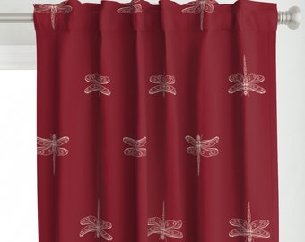 Dragonflies Curtain Panel - Dragonfly Rows Brick Red by designed_by_debby - Large Scale Insects Simple  Custom Curtain Panel by Spoonflower