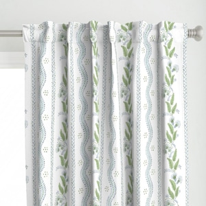 Regency Floral Curtain Panel - Soft Blue And Greens by danika_herrick - Folk Art Light Blue Leaves Custom Curtain Panel by Spoonflower