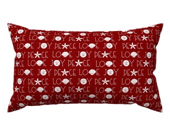 Coastal Christmas Accent Pillow - Ocean Holiday by reneedavisdesign - Red White Seashells Peace Rectangle Lumbar Throw Pillow by Spoonflower