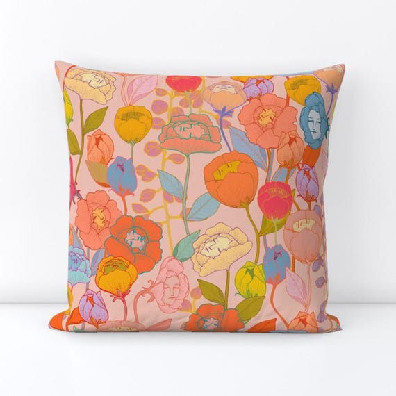 Surreal Floral Throw Pillow Wonderland Flowers Large by Ceciliamok Maximalist Psychedelic Decorative Square Throw Pillow by Spoonflower Etsy