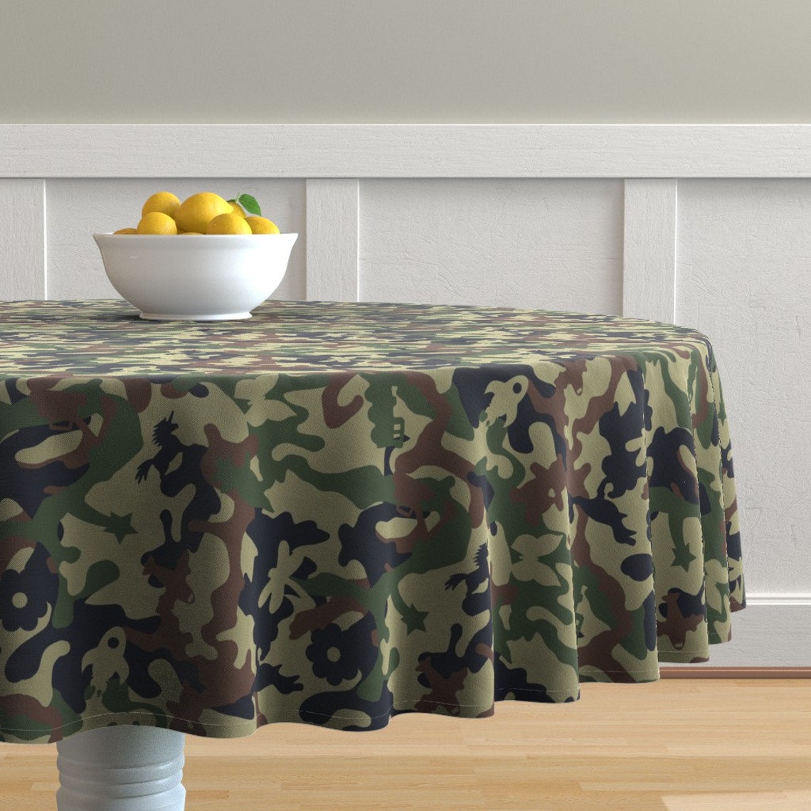 Camo Round Tablecloth Awesome Camouflage Woodland by Etsy
