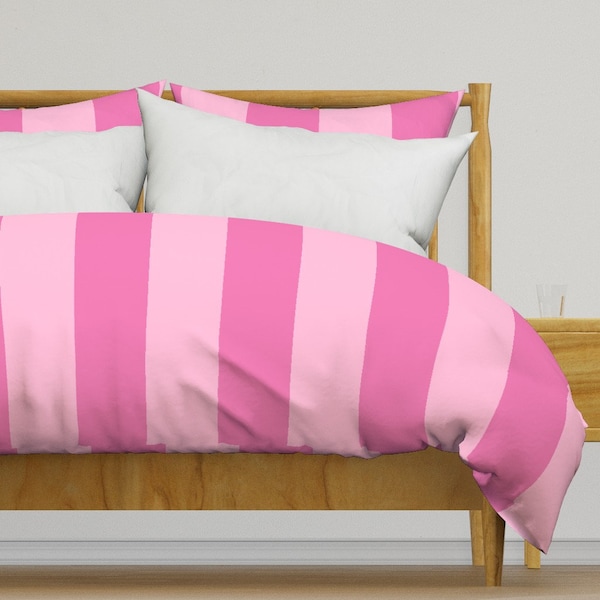 Pink Stripe Bedding - Spring Day by kittycansew - Large Scale Candy Stripes Classic Cotton Sateen Duvet Cover OR Pillow Shams by Spoonflower