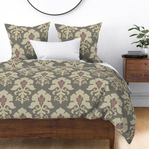 Damask Duvet Cover Ikat Frame Tweed Look By Etsy