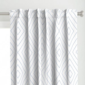 Ticking Stripe Curtain Panel - Diamond Dashed Blue by danika_herrick - Ticking Diamond Blue White Boho Custom Curtain Panel by Spoonflower