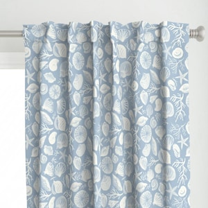 Nautical Curtain Panel - Watercolor Coastal Beach Sea Life Preppy Custom Curtain Panel - Reef Shells Light Blue Large by booboo_collective -