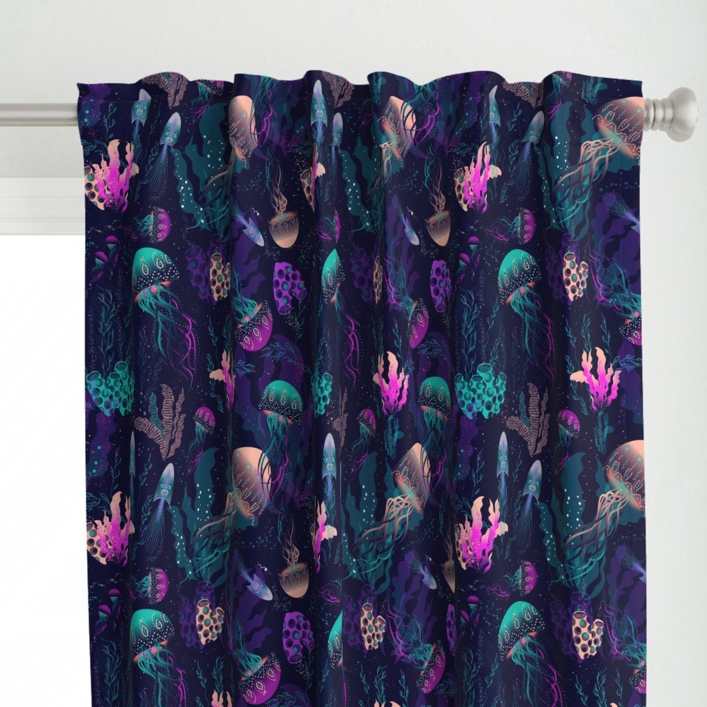 Nautical Jellyfish Curtain Panel Underwaterworld by Lesunia Etsy