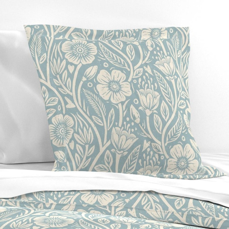 Blue Wildflowers Bedding - French Country Cottage by thatpolymath_shellym - Cream Floral Pastel Cotton Sateen Duvet Cover OR Pillow Shams image 8