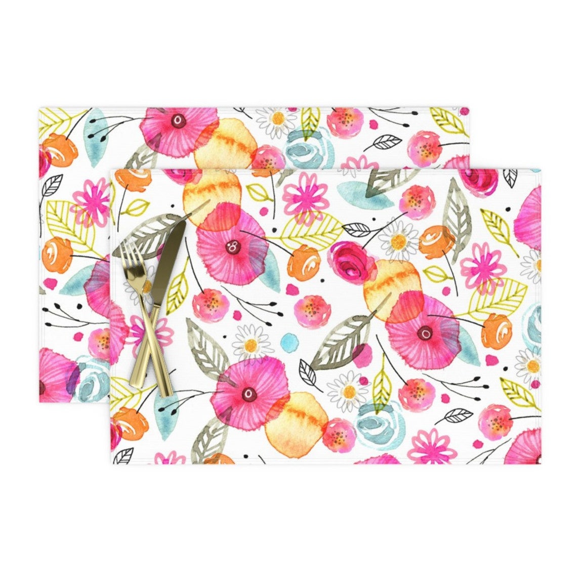 Watercolor Floral Placemats Set of 2 Poppies by Etsy