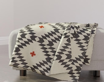Southwestern Throw Blanket - Geometric Woven Look Neutral Nursery Bohemian Throw Blanket - Native Natural Orange Large by holli_zollinger