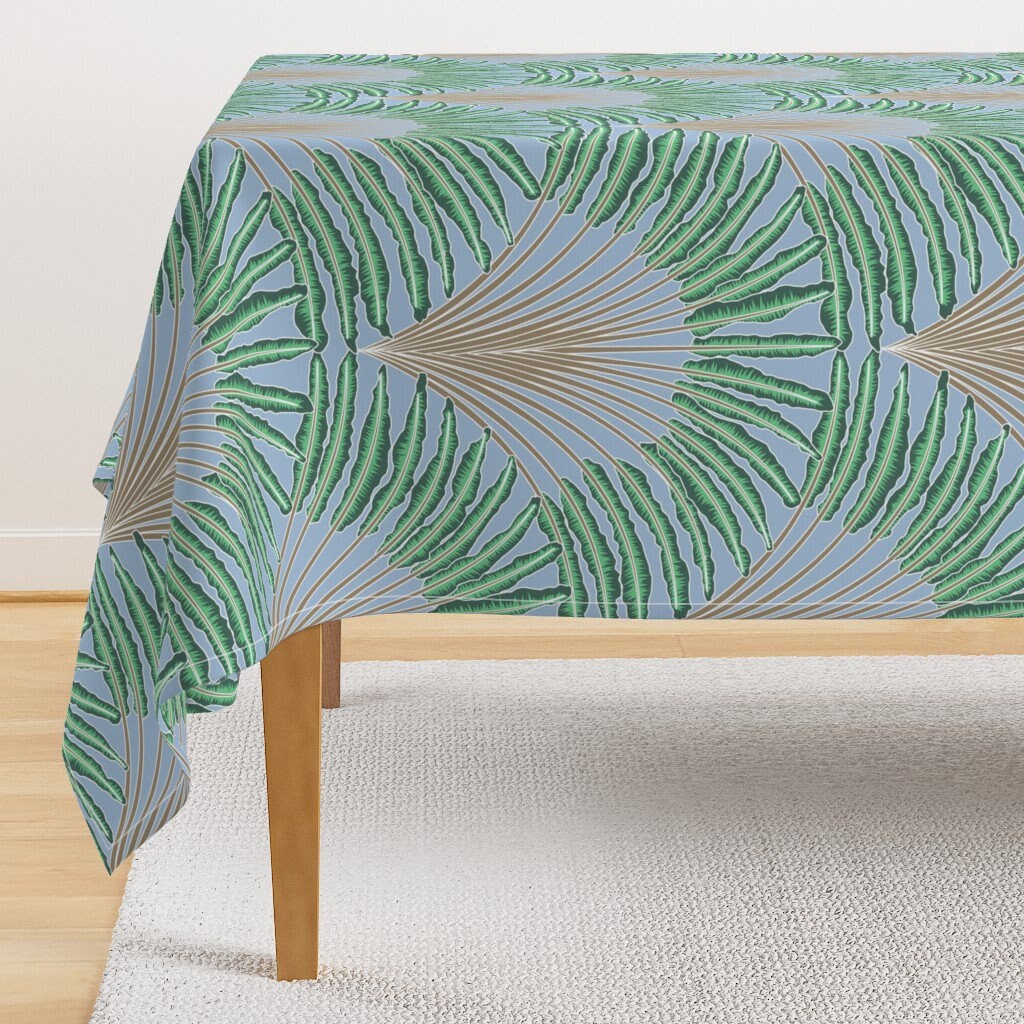 Modern Art Deco Tablecloth Traveler Palm Sky Blue by ateliermzungu 1920s Inspired Art Deco Cotton Sateen Tablecloth by