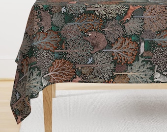 Woodland Tablecloth - Rustic Fall Forest by rebecca_reck_art - Rustic Autumn Thanksgiving Animals Cotton Sateen Tablecloth by Spoonflower