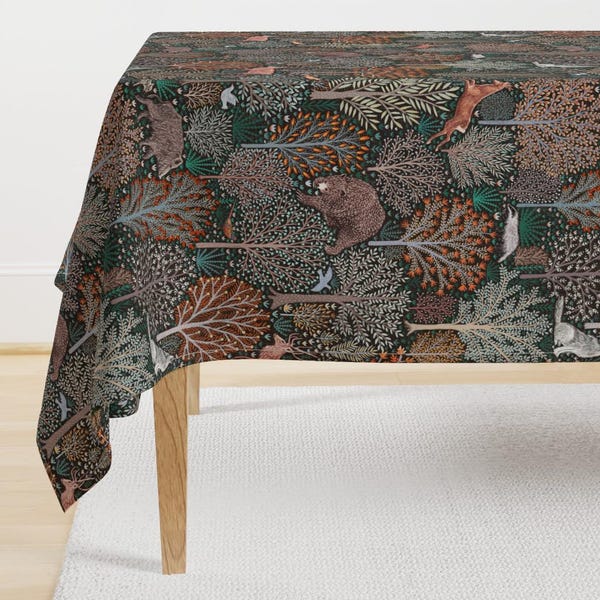 Woodland Tablecloth - Rustic Fall Forest by rebecca_reck_art - Rustic Autumn Thanksgiving Animals Cotton Sateen Tablecloth by Spoonflower
