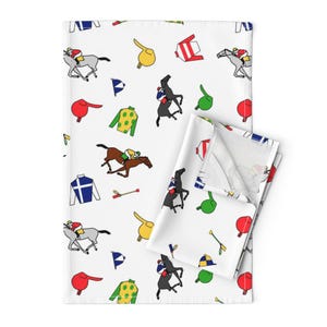 Horse Race Tea Towels (Set of 2) - Derby Days by ragan - Equestrian Derby Horses Jockey Racing Linen Cotton Tea Towels by Spoonflower