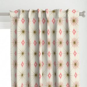 Retro Mod Curtain Panel - Starburst Pink by curiouslondon - Diamond 1950s Starburst Mid-century Custom Curtain Panel by Spoonflower